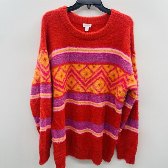 Holiday Lane Womens Size XL Fair Isle Fuzzy Crewneck Sweater in Ruby Red $59 082 - Picture 4 of 9